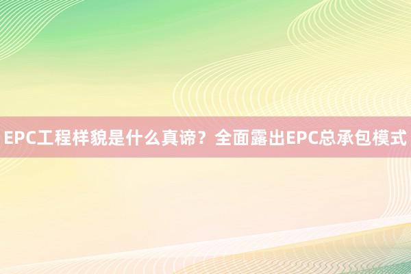 EPC工程样貌是什么真谛？全面露出EPC总承包模式